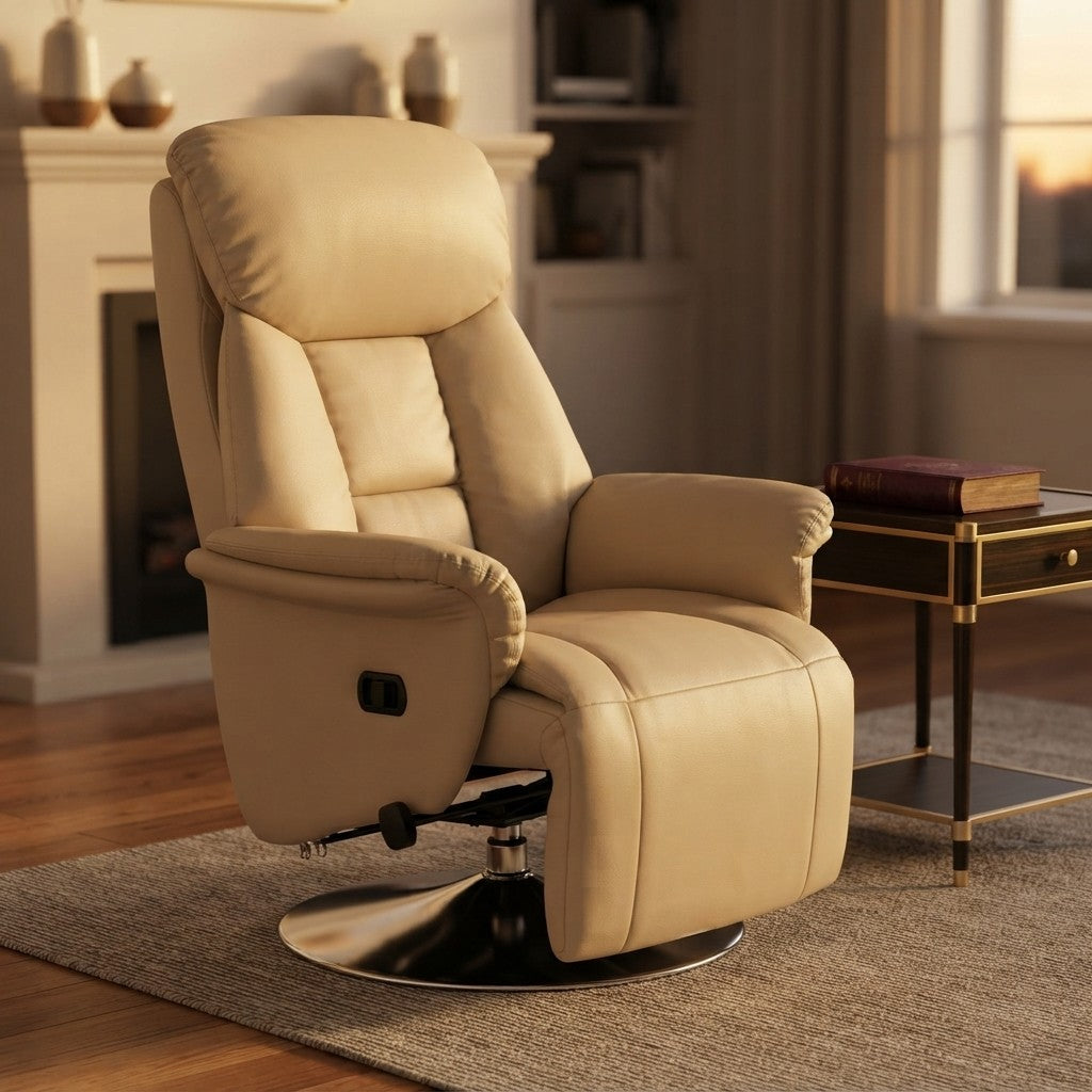 Fauteuil Relax Simili Cuir Inclinable et Pivotant dans un salon avec table d'appoint