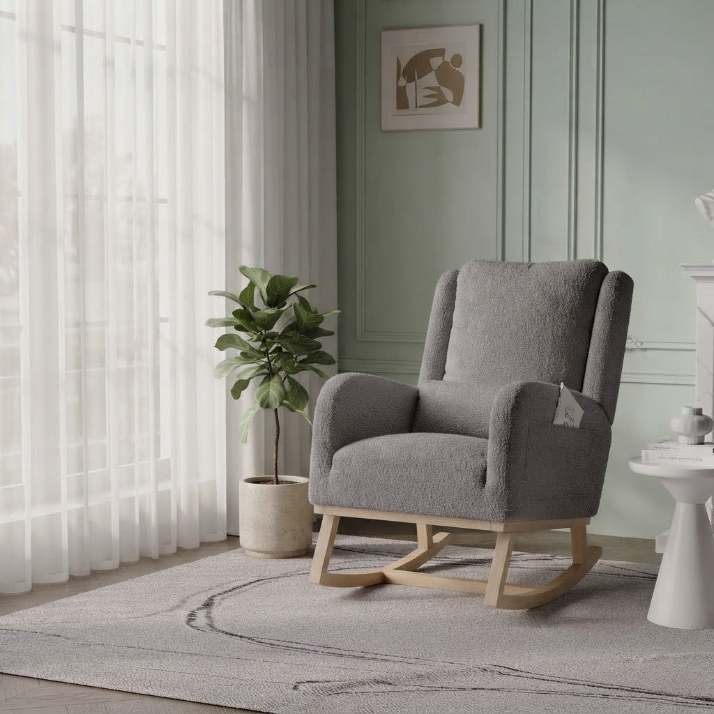 Fauteuil à Bascule Moderne en Tissu Teddy près d'une fenêtre