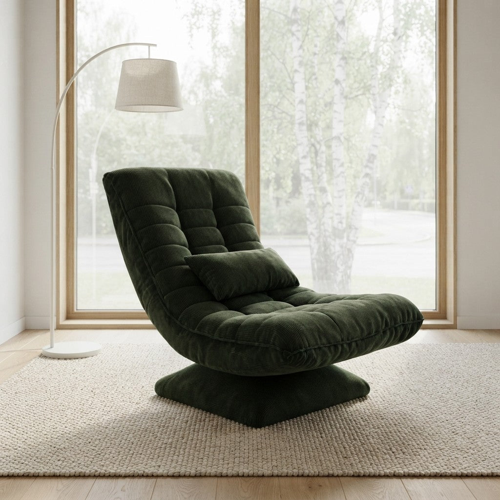 Fauteuil Relax Velours Côtelé Inclinable et Pivotant dans un salon lumineux