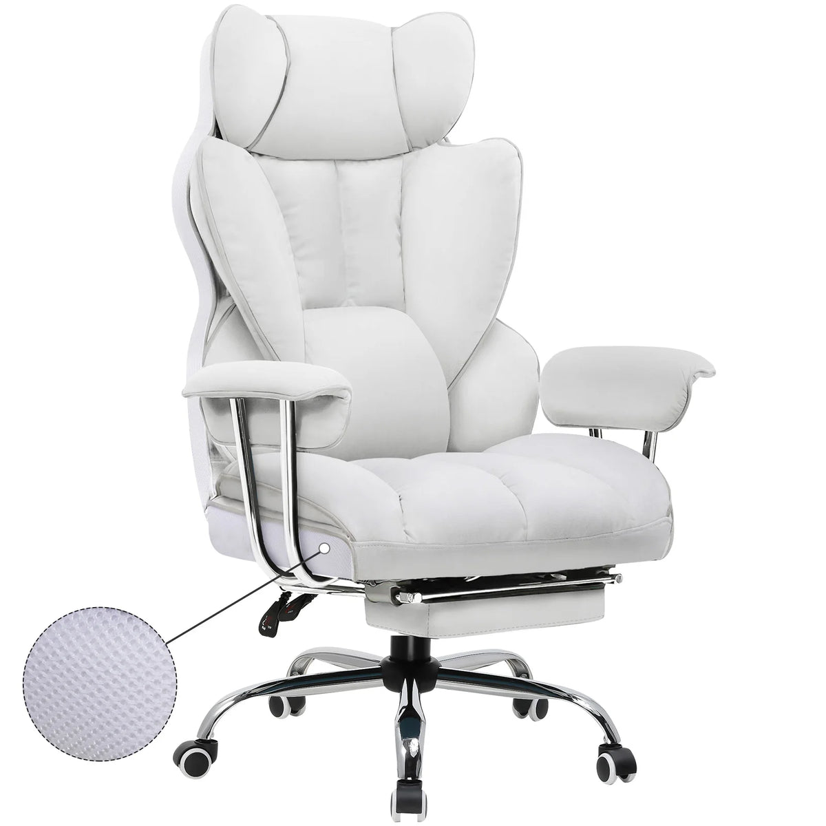 Fauteuil de Bureau Confortable avec Repose-Pieds – coloris blanc (simili cuir)
