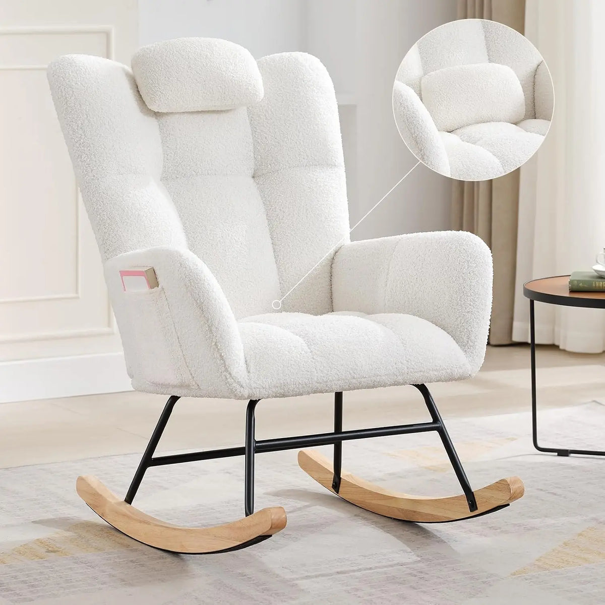 Fauteuil à Bascule Dossier Haut avec Poches – coloris beige