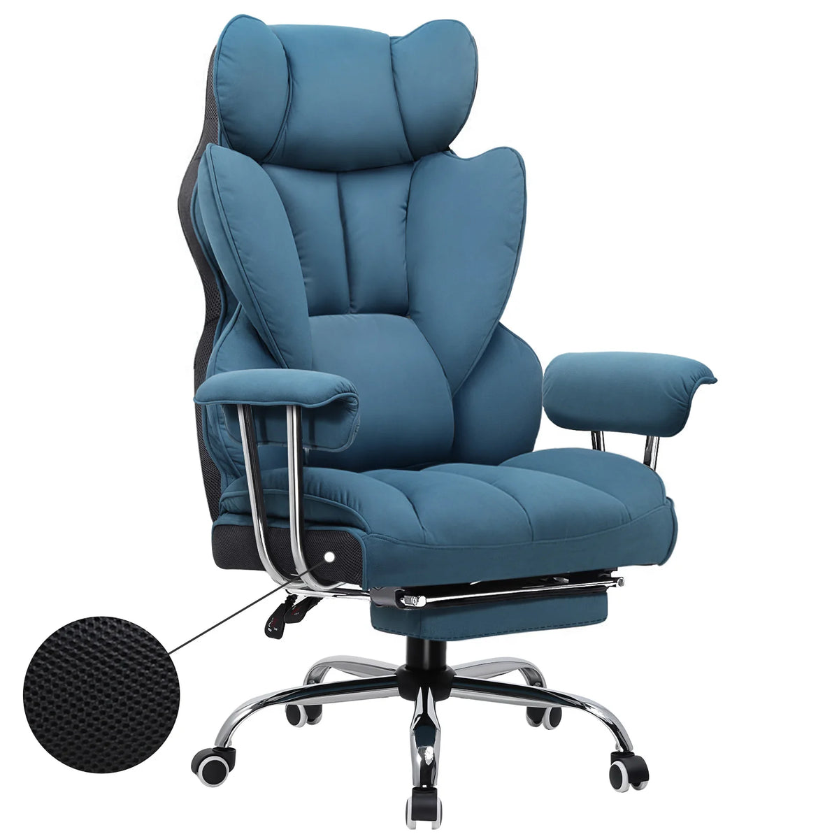 Fauteuil de Bureau Confortable avec Repose-Pieds – coloris bleu (tissu)