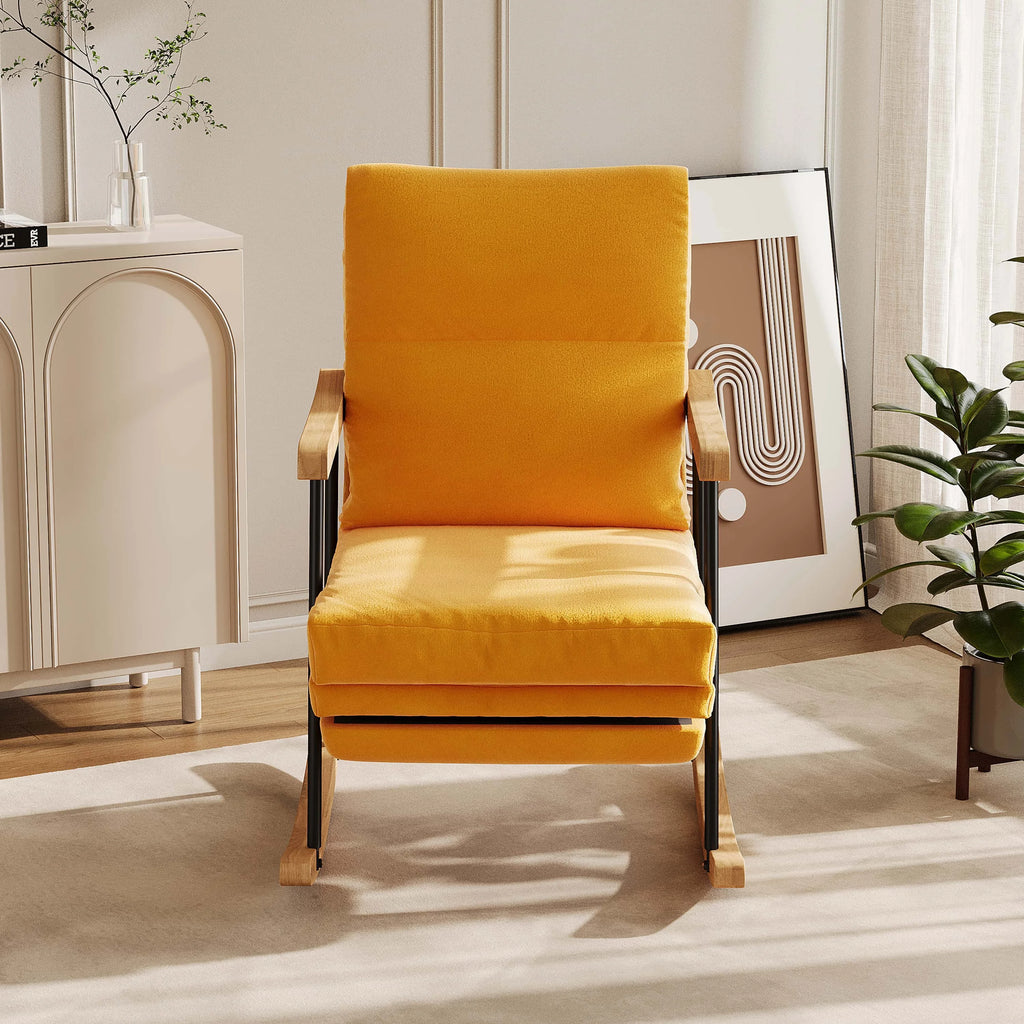 Fauteuil à Bascule d’Allaitement avec Repose-Pieds et Patins en Bois - Jaune | Maison Belvard