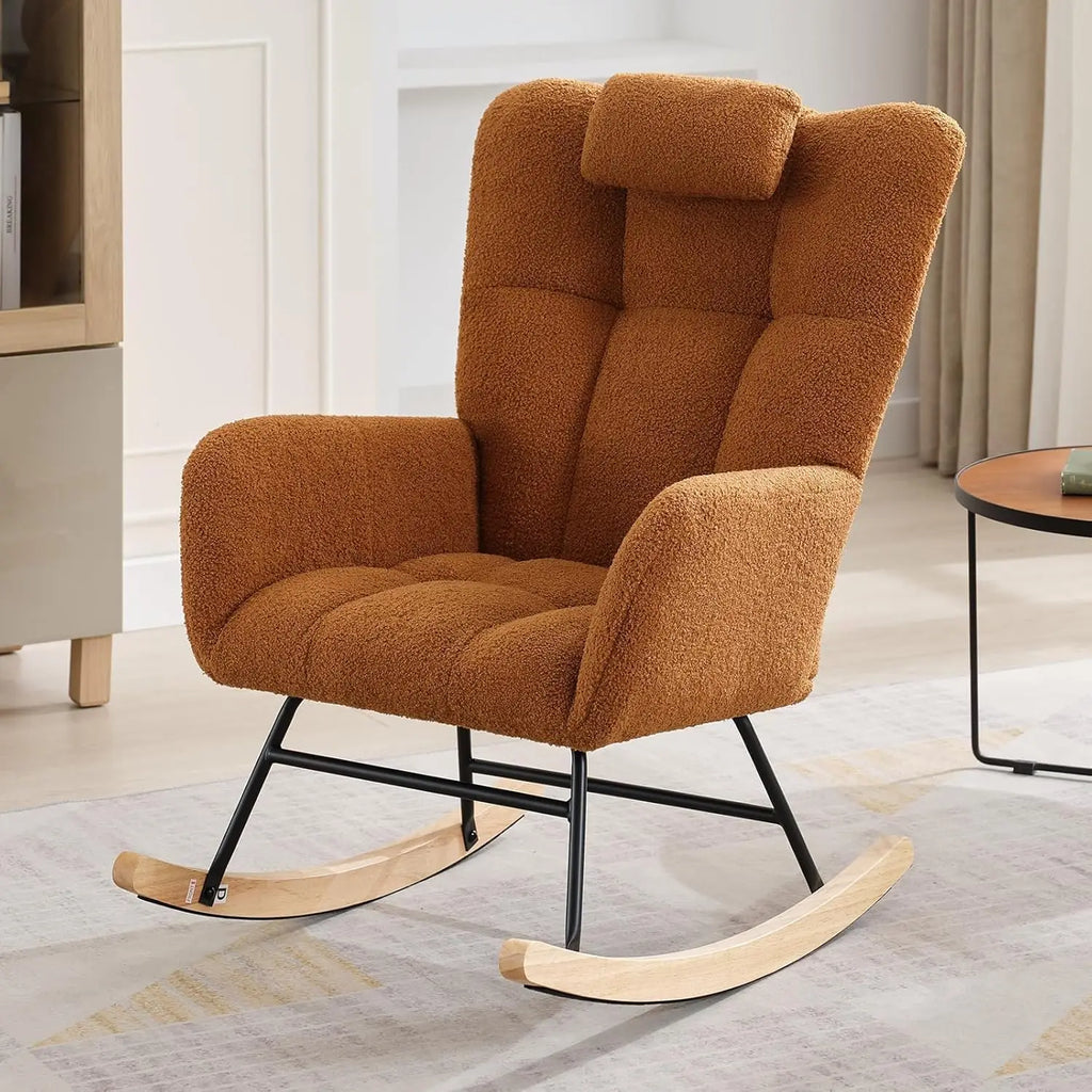 Fauteuil à Bascule Confortable à Dossier Haut avec Poches Latérales - Marron | Maison Belvard