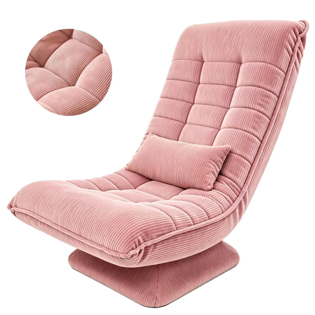Fauteuil Relax Velours Côtelé Inclinable et Pivotant – coloris rose