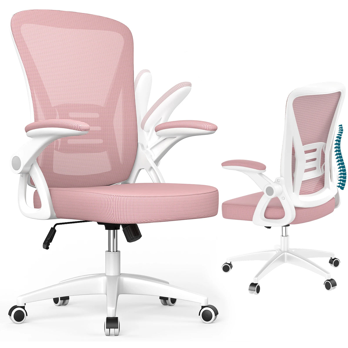 Chaise Ergonomique à Accoudoirs Réglables en Maille – coloris rose