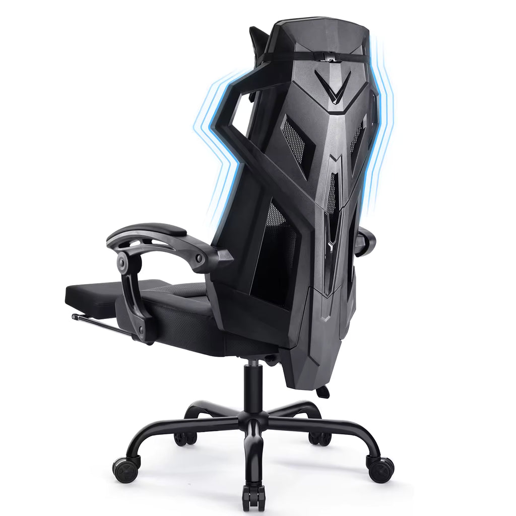 Chaise ergonomique avec repose-pied, dossier en maille et appui-tête