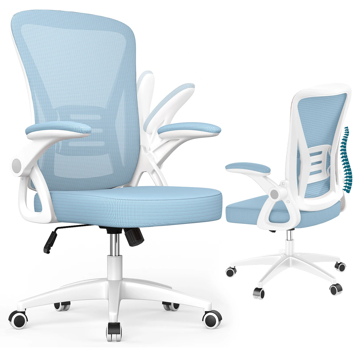 Chaise Ergonomique à Accoudoirs Réglables en Maille – coloris bleu