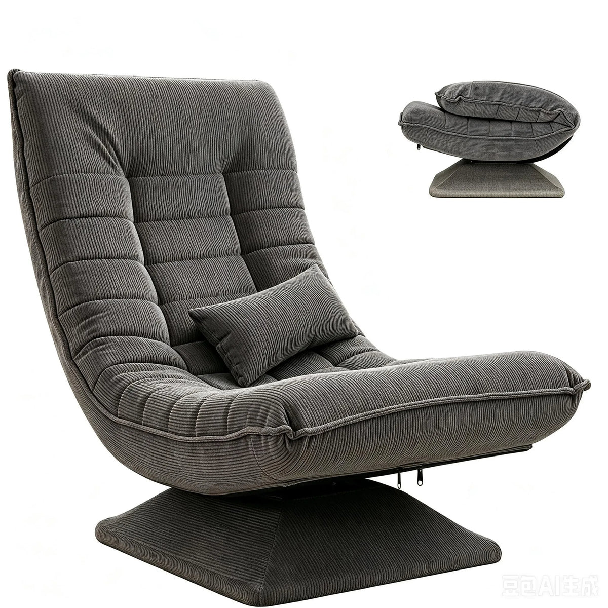 Fauteuil Relax Velours Côtelé Inclinable et Pivotant – coloris gris clair