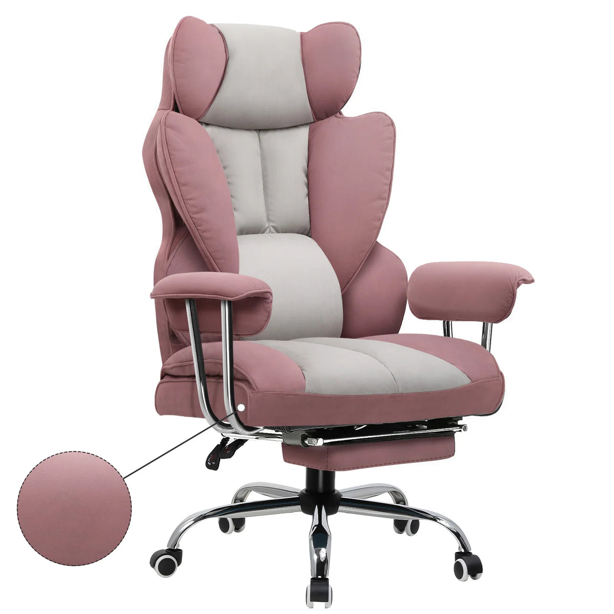 Fauteuil de Bureau Confortable avec Repose-Pieds – coloris rose (tissu)