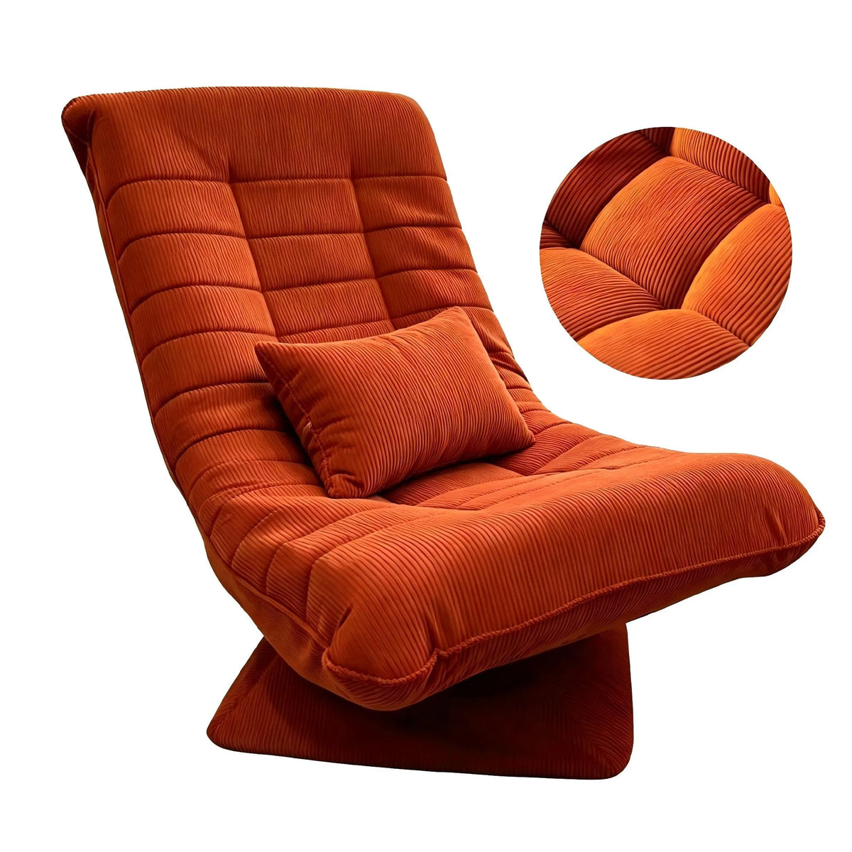 Fauteuil Relax Velours Côtelé Inclinable et Pivotant – coloris orange