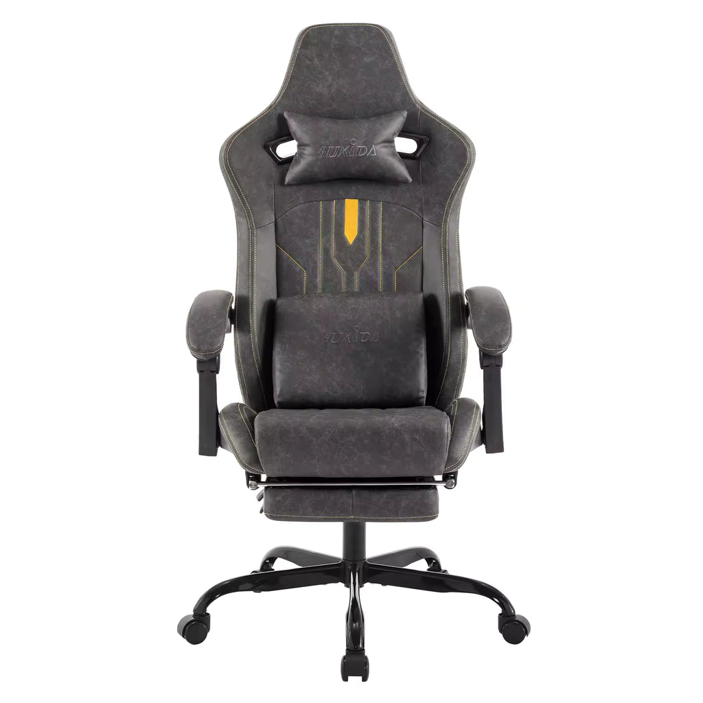 Fauteuil ergonomique avec soutien lombaire et repose-pieds, gris et noir
