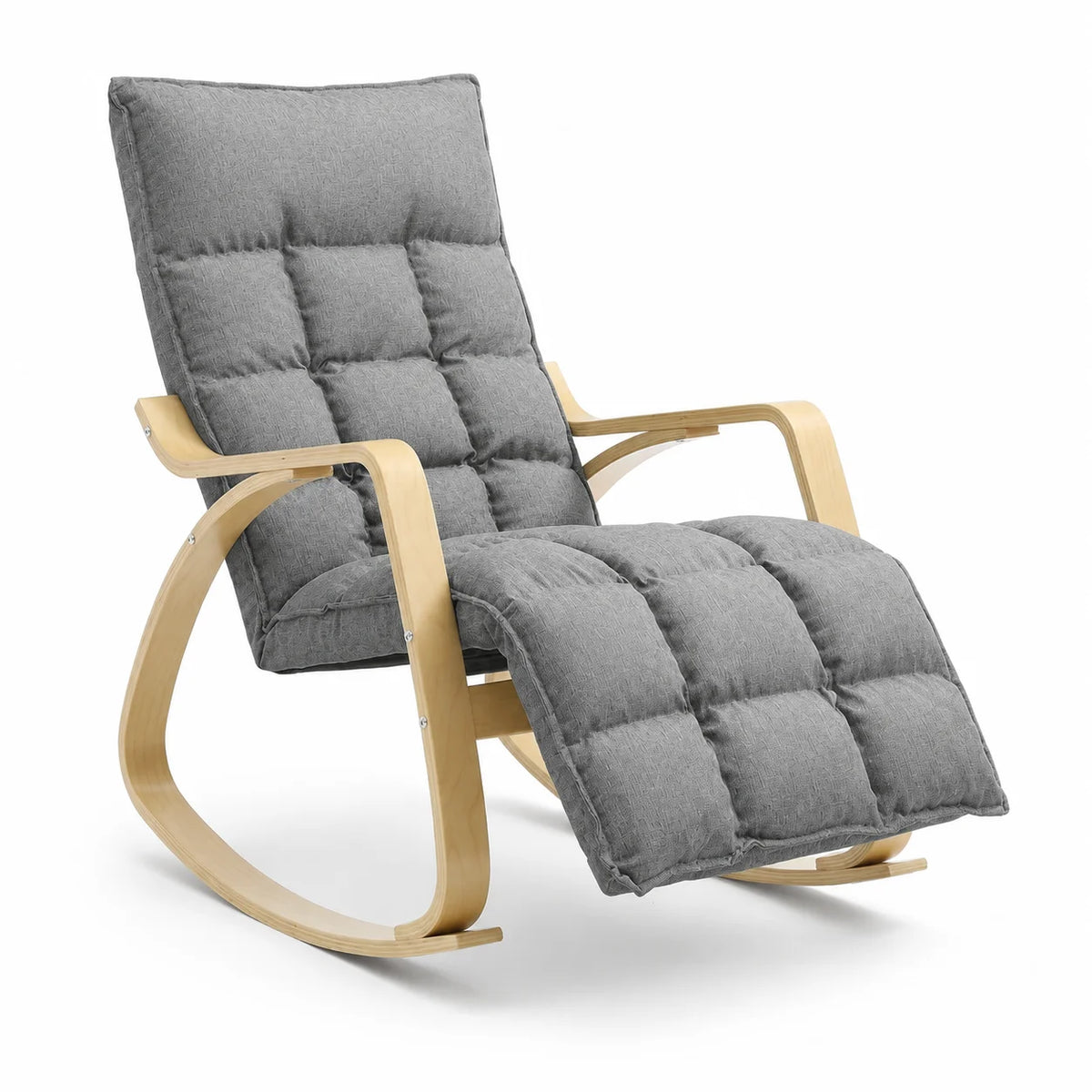 Fauteuil à Bascule en Bois de Bouleau avec Repose-Pieds Réglable - Gris | Maison Belvard