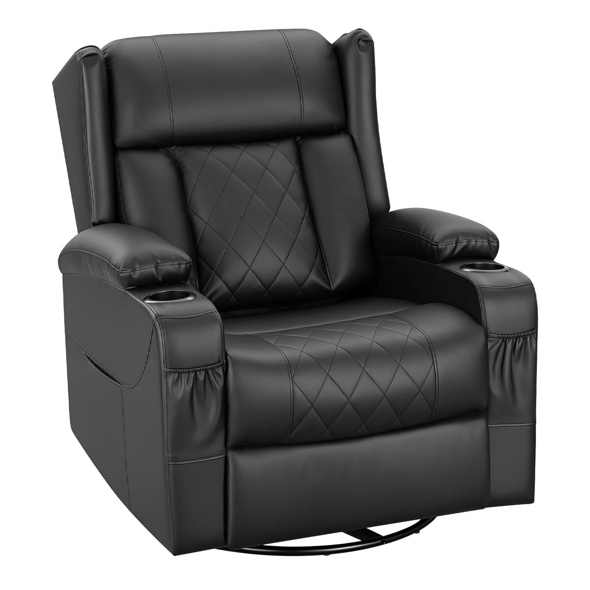 Fauteuil Relax Pivotant 360° avec Porte-Gobelet – coloris noir (simili cuir)