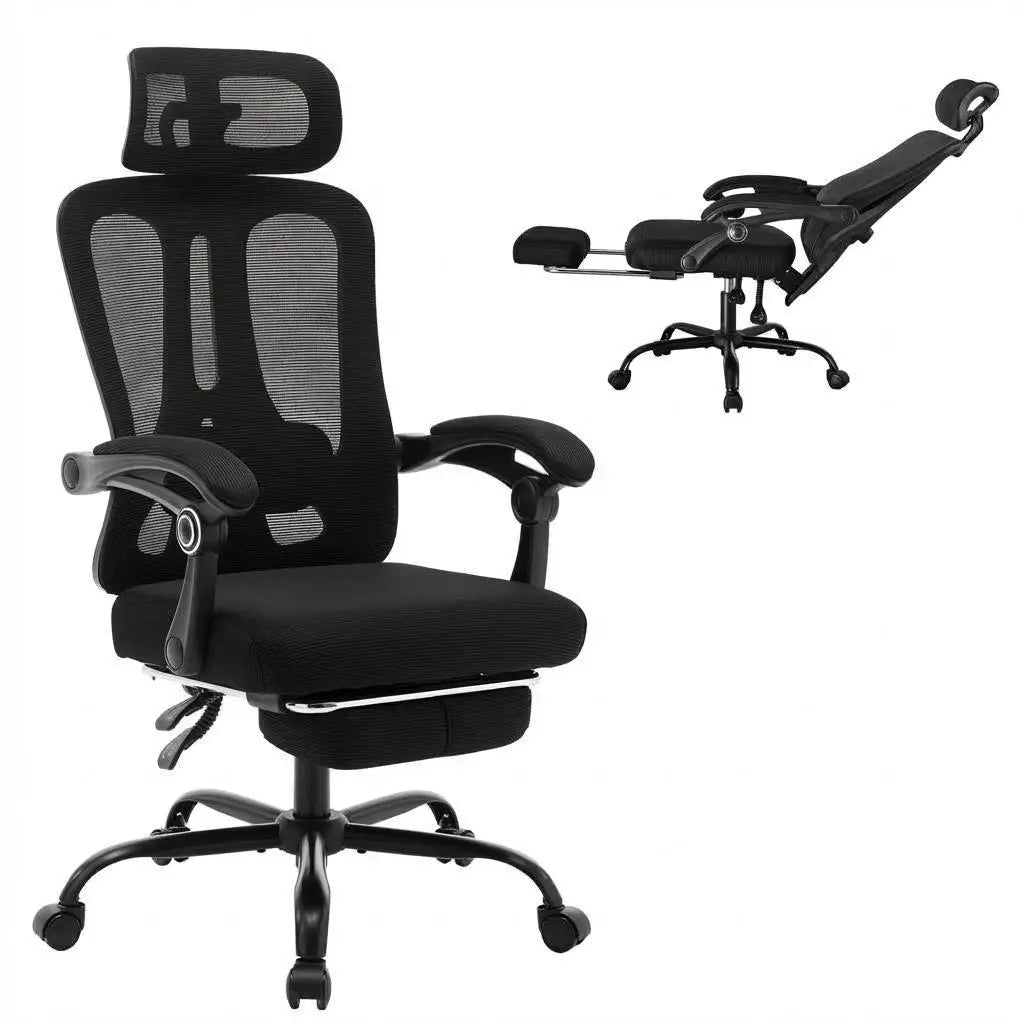 Chaise de Bureau Dossier Haut avec Repose-Pieds – coloris noir