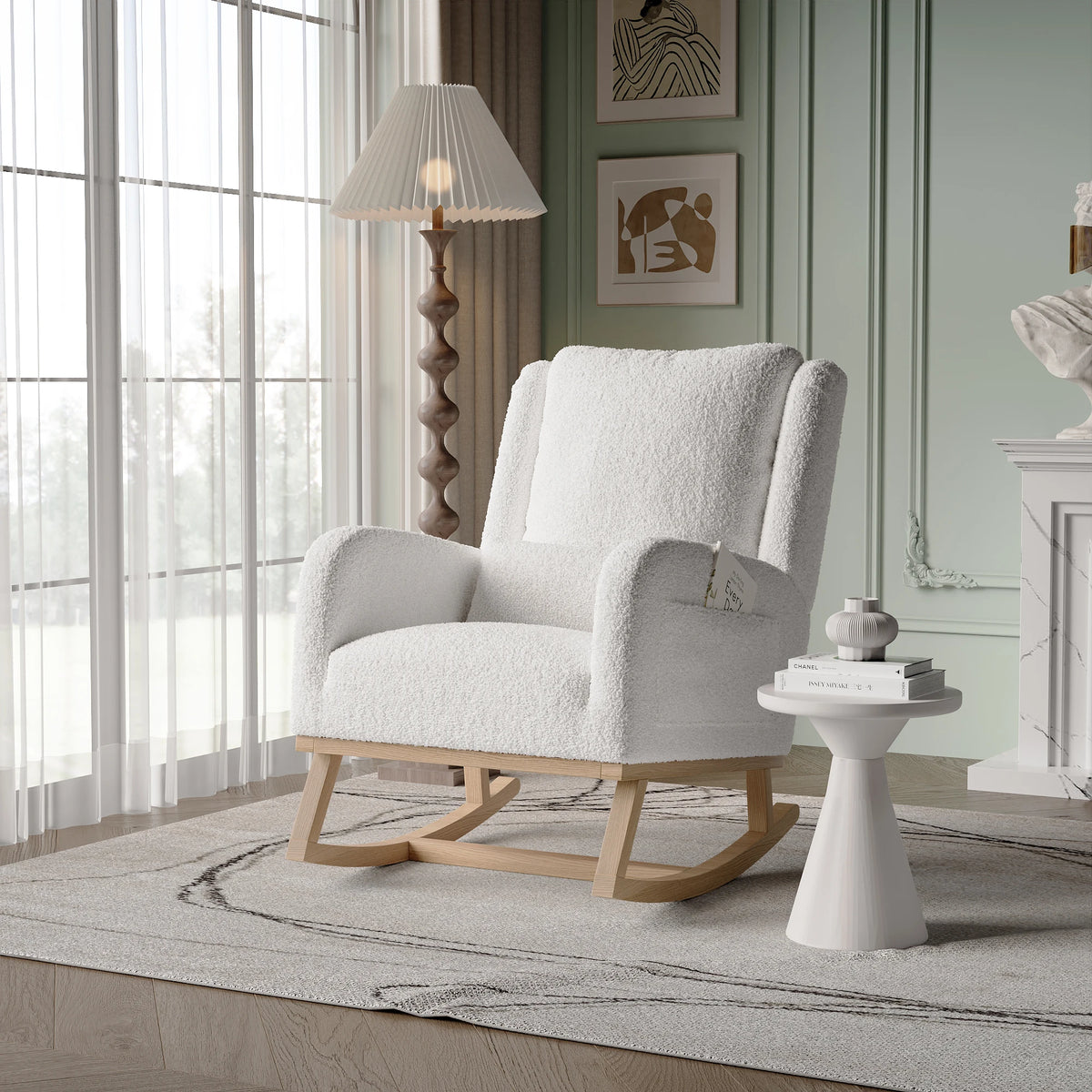 Fauteuil à Bascule Moderne en Tissu Teddy – vue détaillée 1
