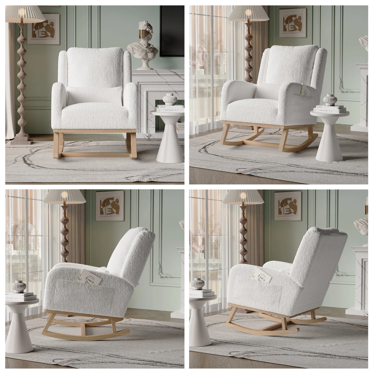 Fauteuil à Bascule Moderne en Tissu Teddy – coloris blanc teddy