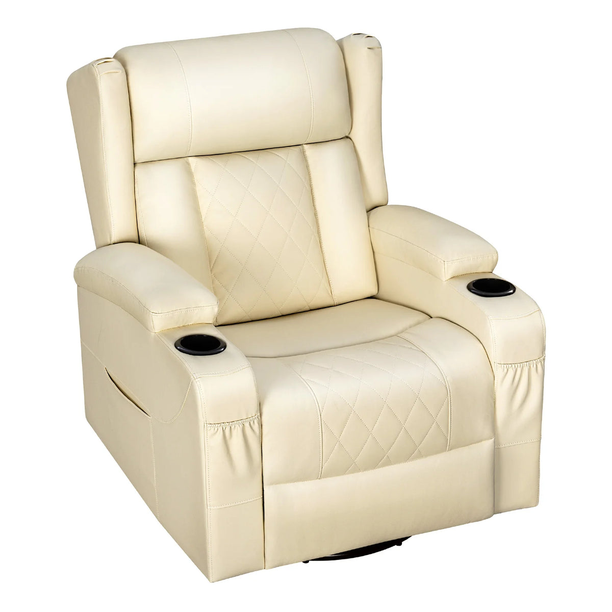 Fauteuil Relax Pivotant 360° avec Porte-Gobelet – coloris beige (simili cuir)