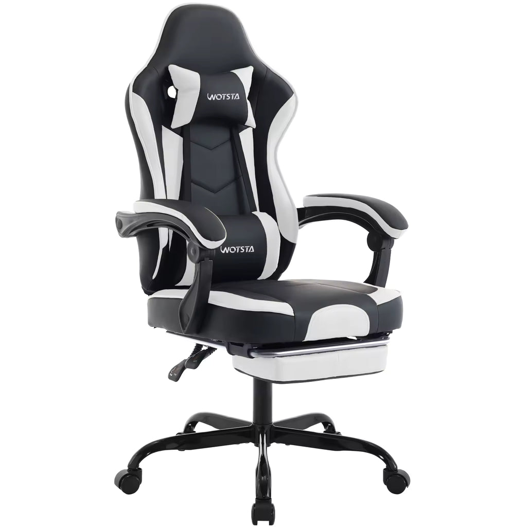 Fauteuil de bureau ergonomique avec repose-pied et dossier inclinable, noir et blanc