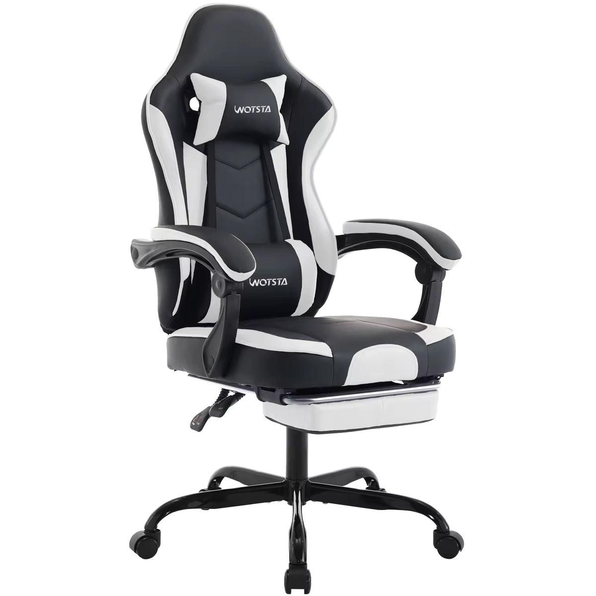 Fauteuil de bureau ergonomique avec repose-pied et dossier inclinable, noir et blanc