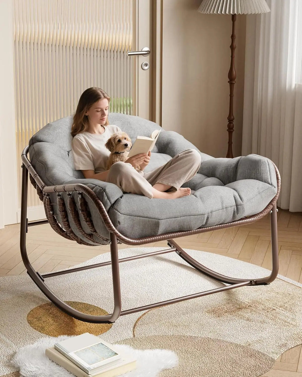 Fauteuil à Bascule Rotin Synthétique Forme Œuf – vue détaillée 2