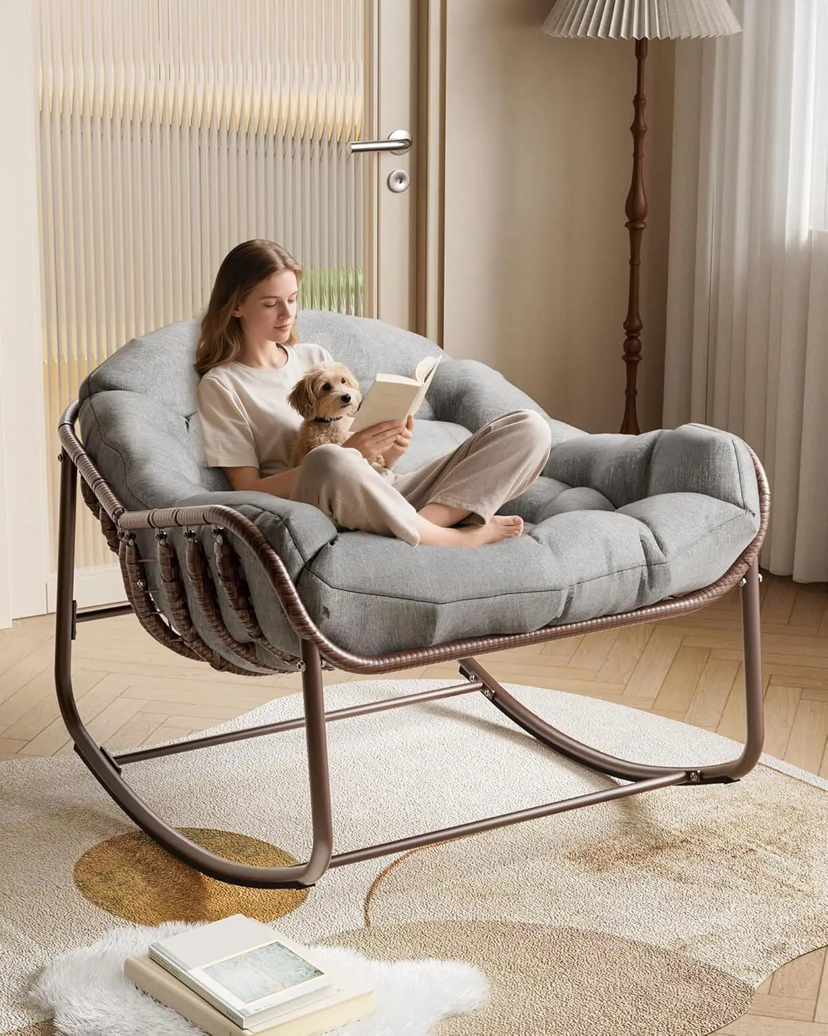 Fauteuil à Bascule Rotin Synthétique Forme Œuf – vue détaillée 2