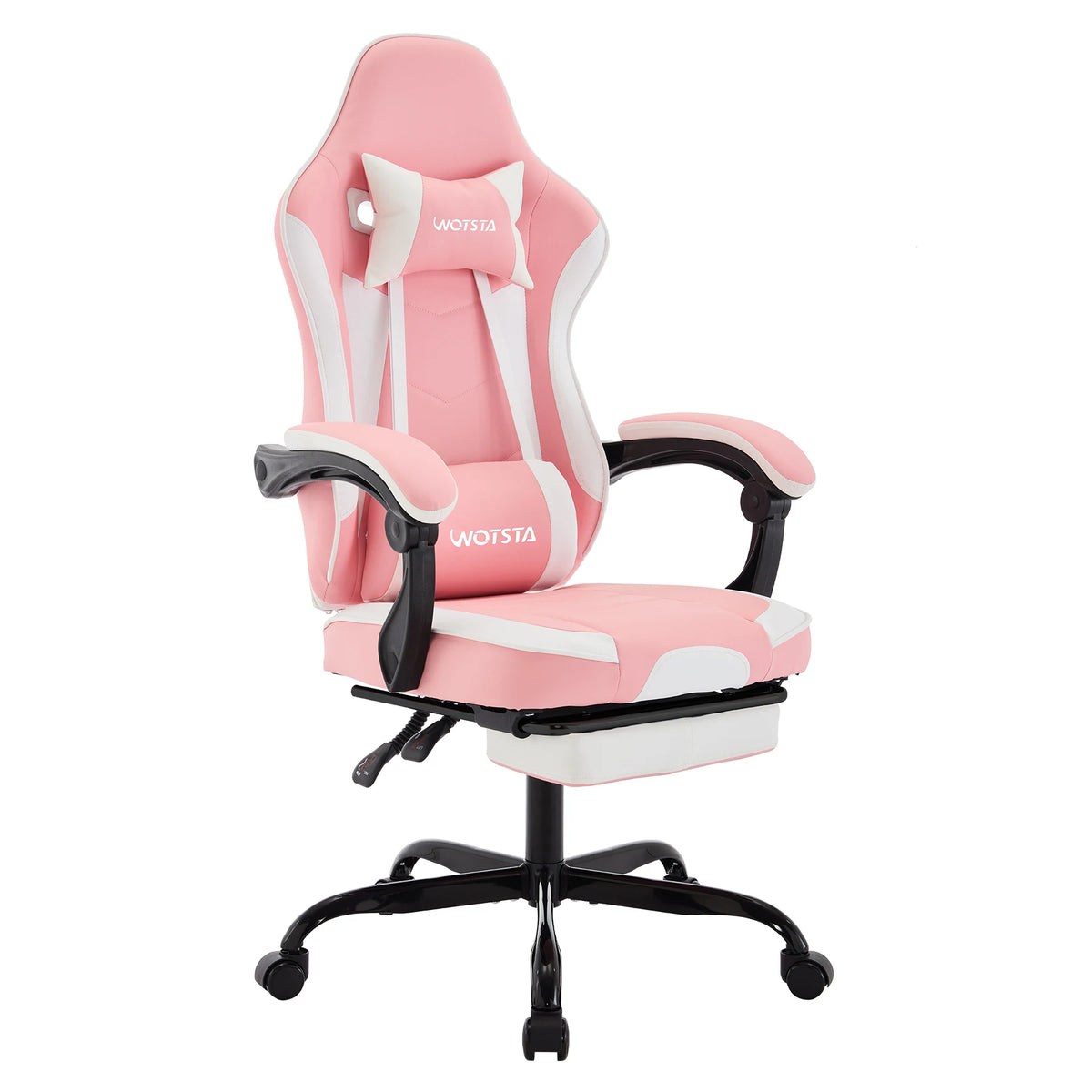 Fauteuil de Bureau Repose-Pied Dossier Inclinable – coloris rose et blanc