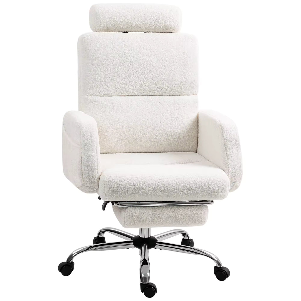 Fauteuil de Bureau en Tissu Bouclette avec Repose-Pieds et Dossier Inclinable - Blanc | Maison Belvard