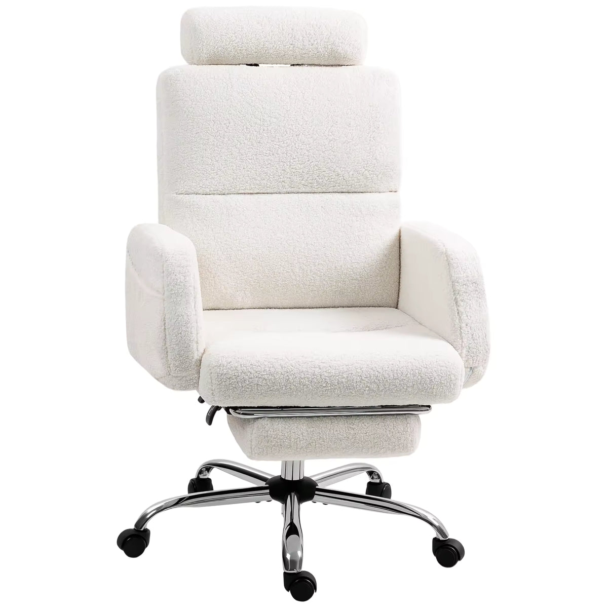 Fauteuil de Bureau en Tissu Bouclette avec Repose-Pieds et Dossier Inclinable - Blanc | Maison Belvard