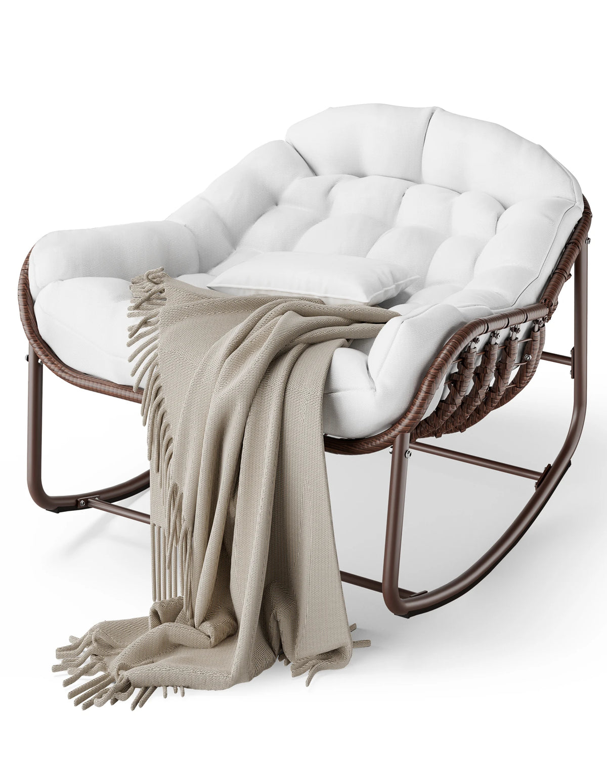 Fauteuil à Bascule Rotin Synthétique Forme Œuf – coloris blanc cassé