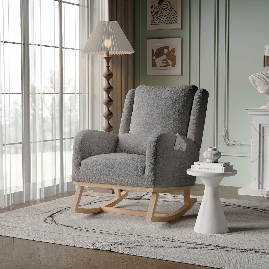 Fauteuil à Bascule Moderne en Tissu Teddy – vue détaillée 2