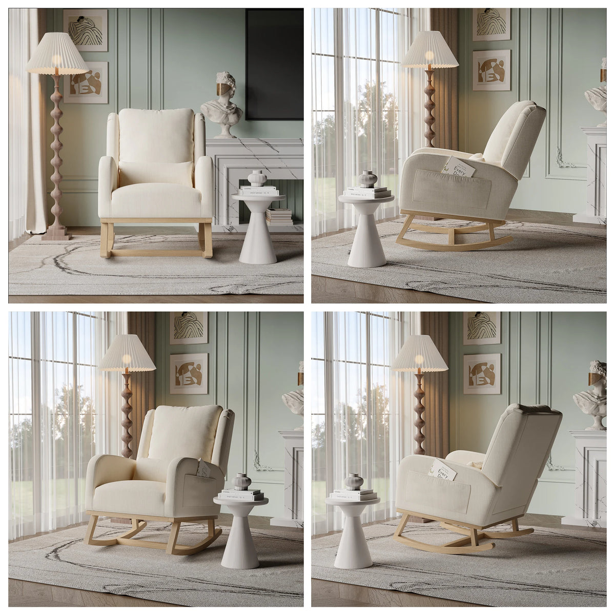 Fauteuil à Bascule Moderne en Tissu Teddy – coloris beige lin