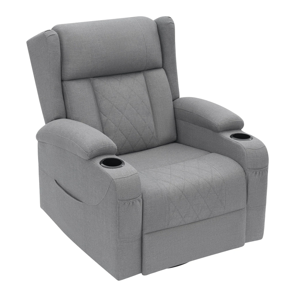 Fauteuil Relax Pivotant 360° avec Repose-Pieds et Porte-Gobelet - Gris | Maison Belvard