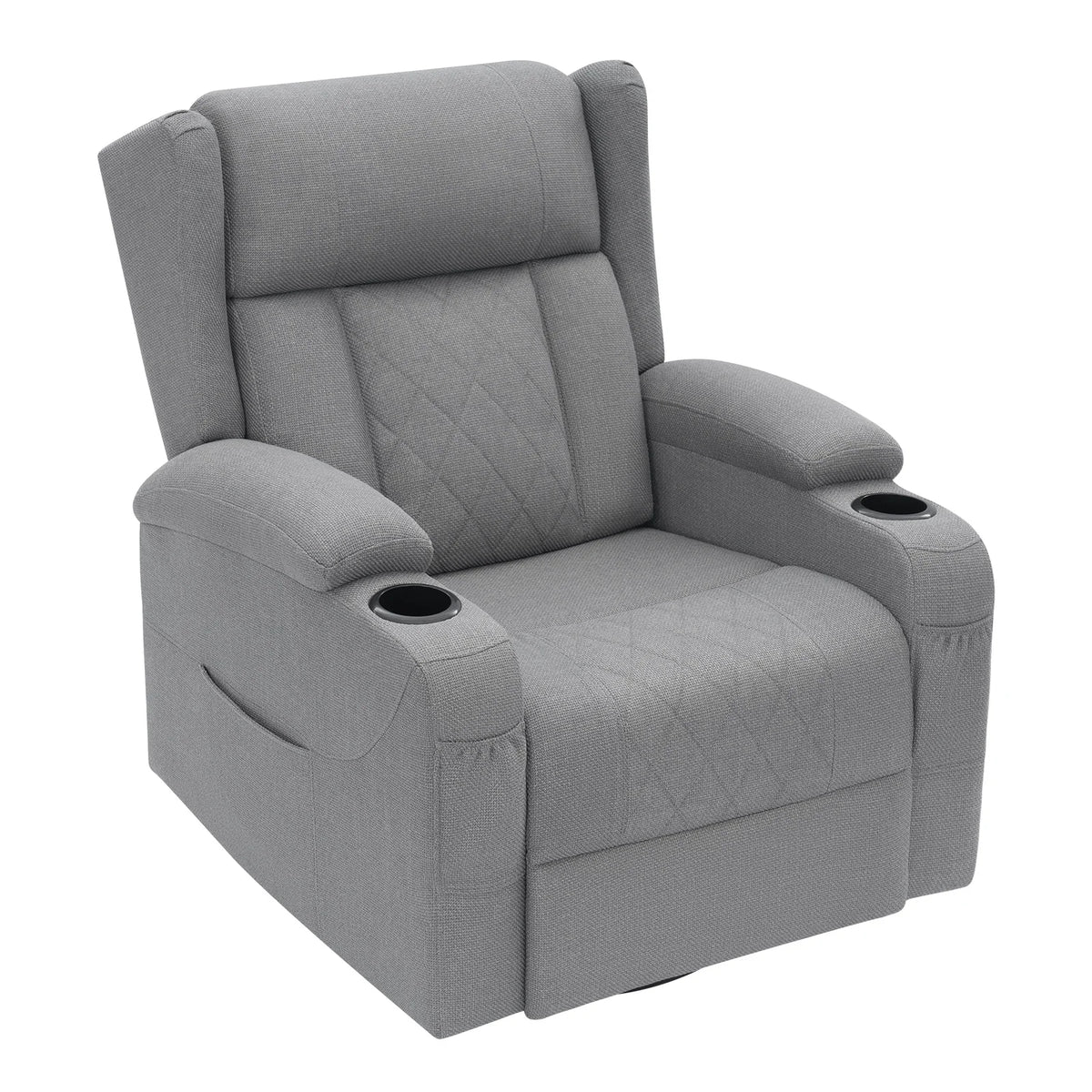 Fauteuil Relax Pivotant 360° avec Repose-Pieds et Porte-Gobelet - Gris | Maison Belvard