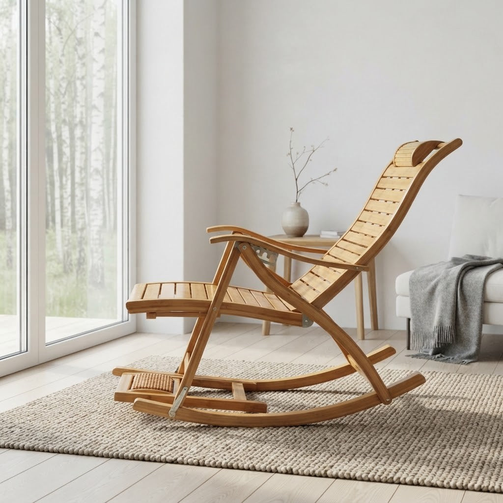 Fauteuil à Bascule Inclinable en Bambou dans un salon lumineux, vue de profil