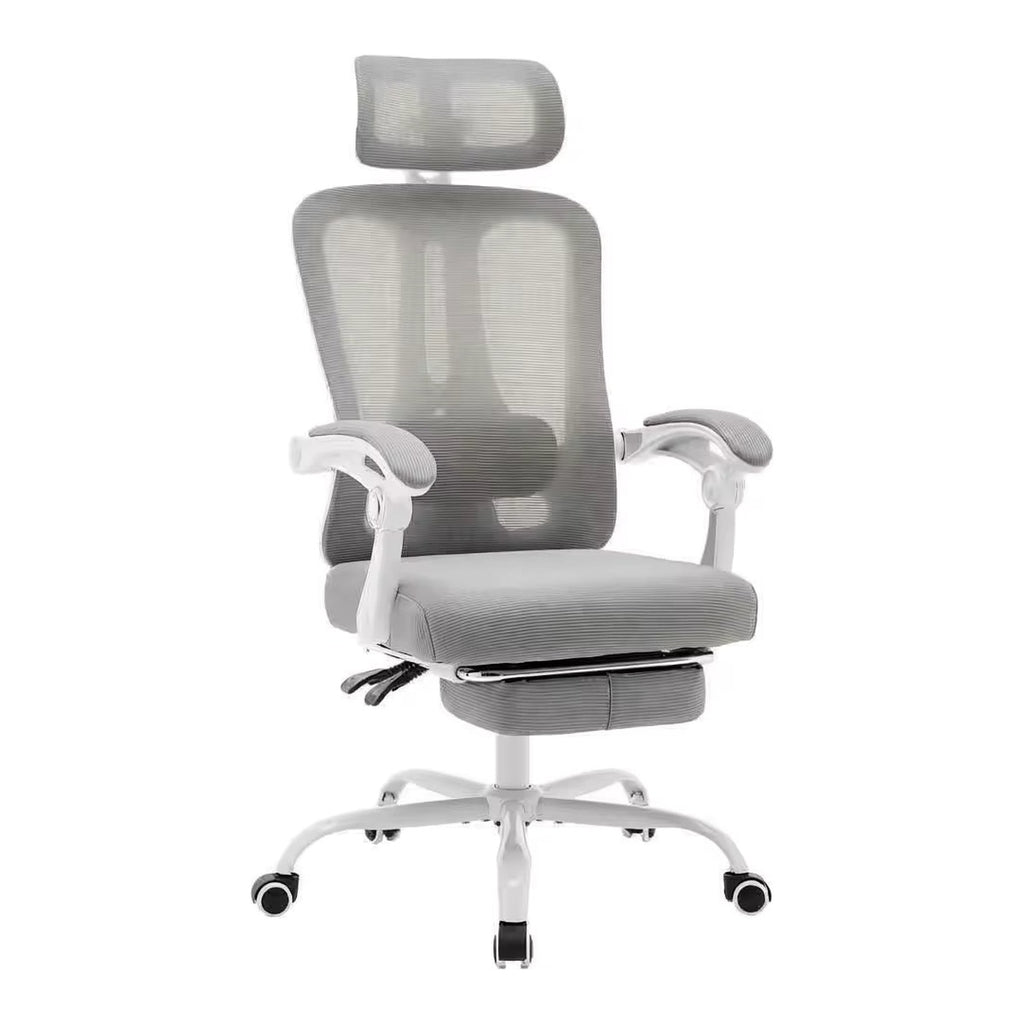Chaise ergonomique de bureau à dossier haut avec repose-pieds, gris
