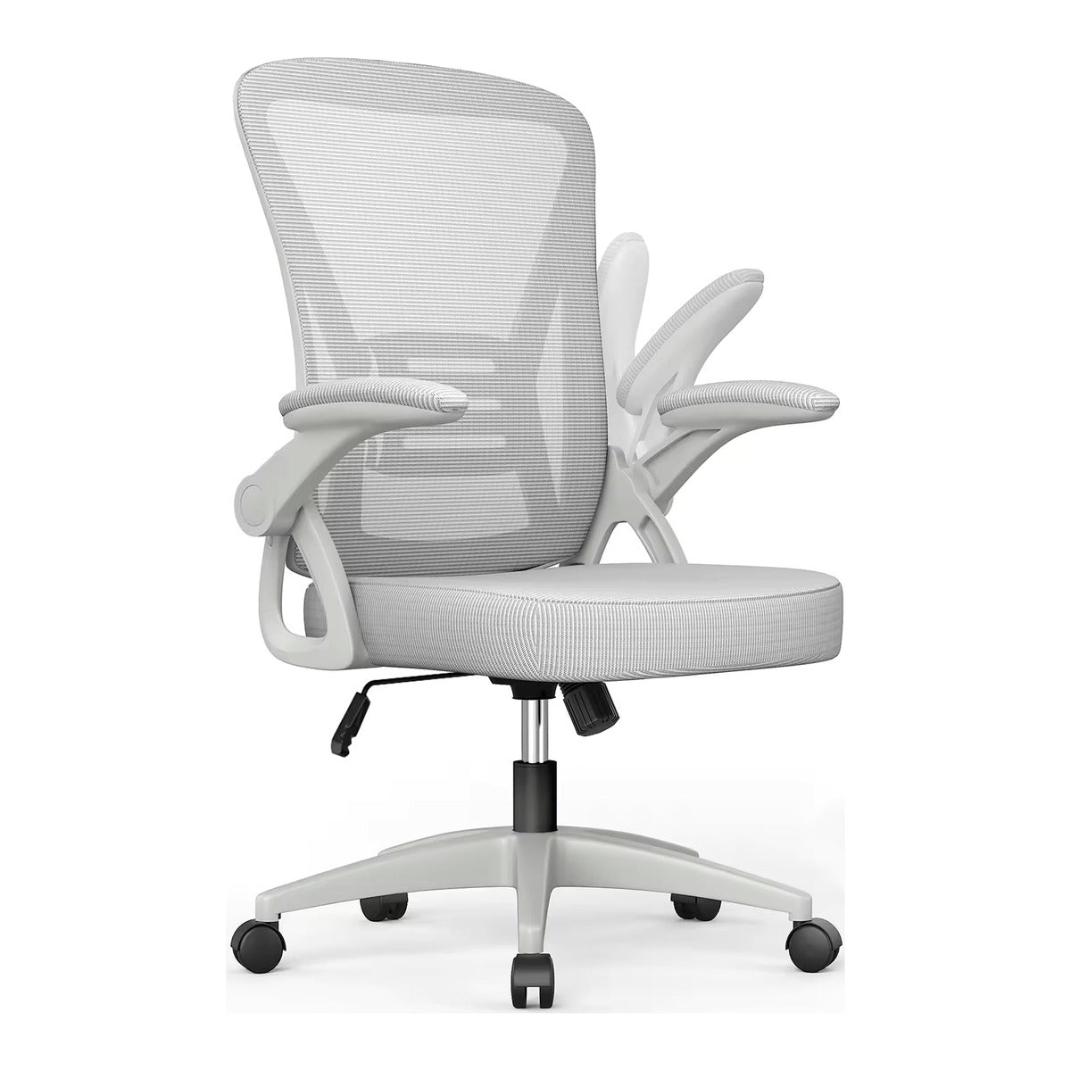 Chaise ergonomique à accoudoirs réglables, dossier en maille gris