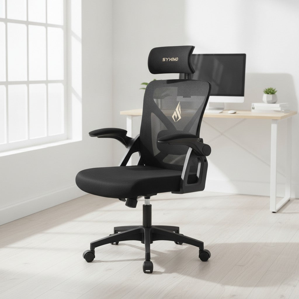 Chaise Ergonomique pour le Dos avec Appui-Tête noir dans un espace de travail moderne