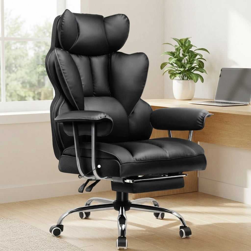 Fauteuil de Bureau Confortable avec Repose-Pieds dans un coin bureau lumineux