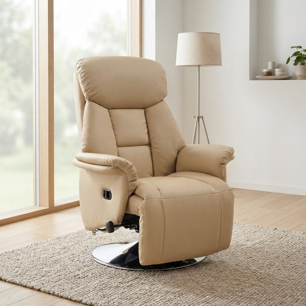 Fauteuil Relax Simili Cuir Inclinable et Pivotant dans un salon lumineux
