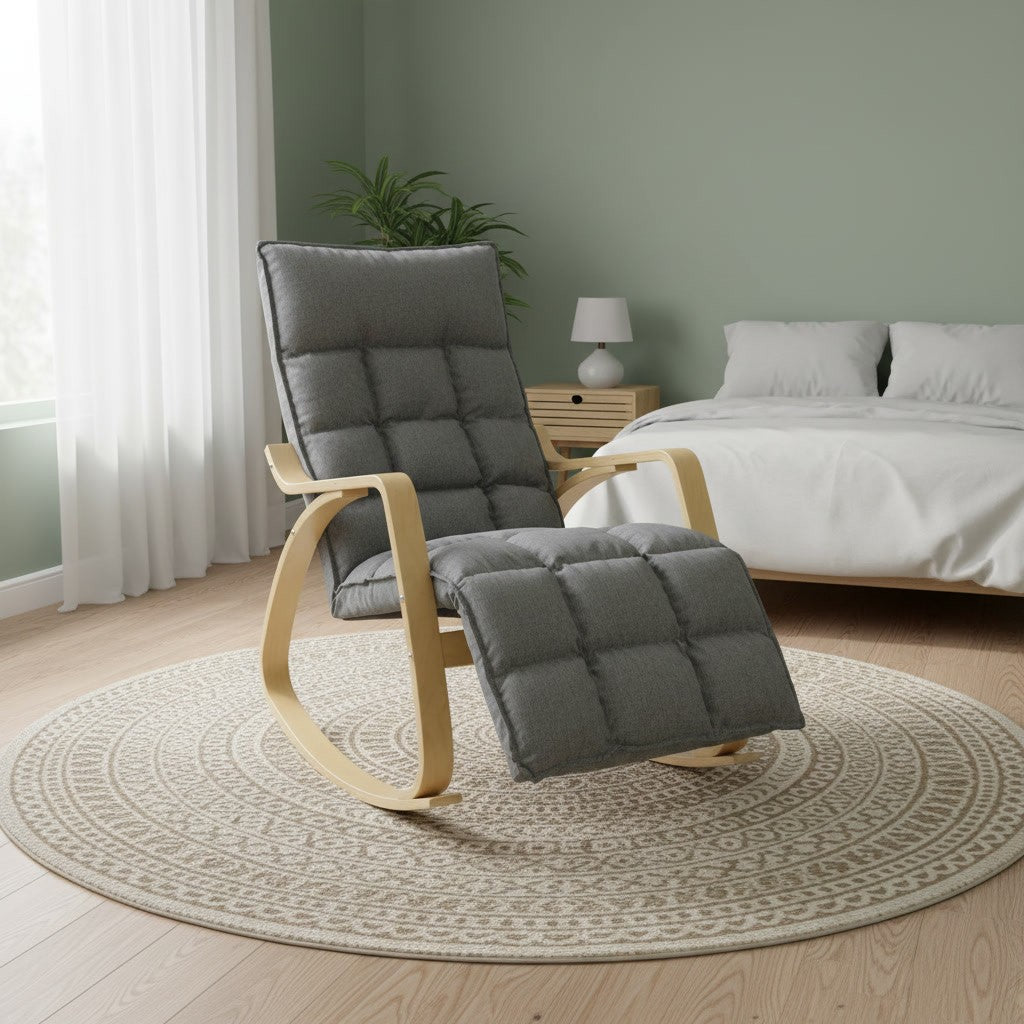 Fauteuil à Bascule Bois de Bouleau avec Repose-Pieds dans une chambre