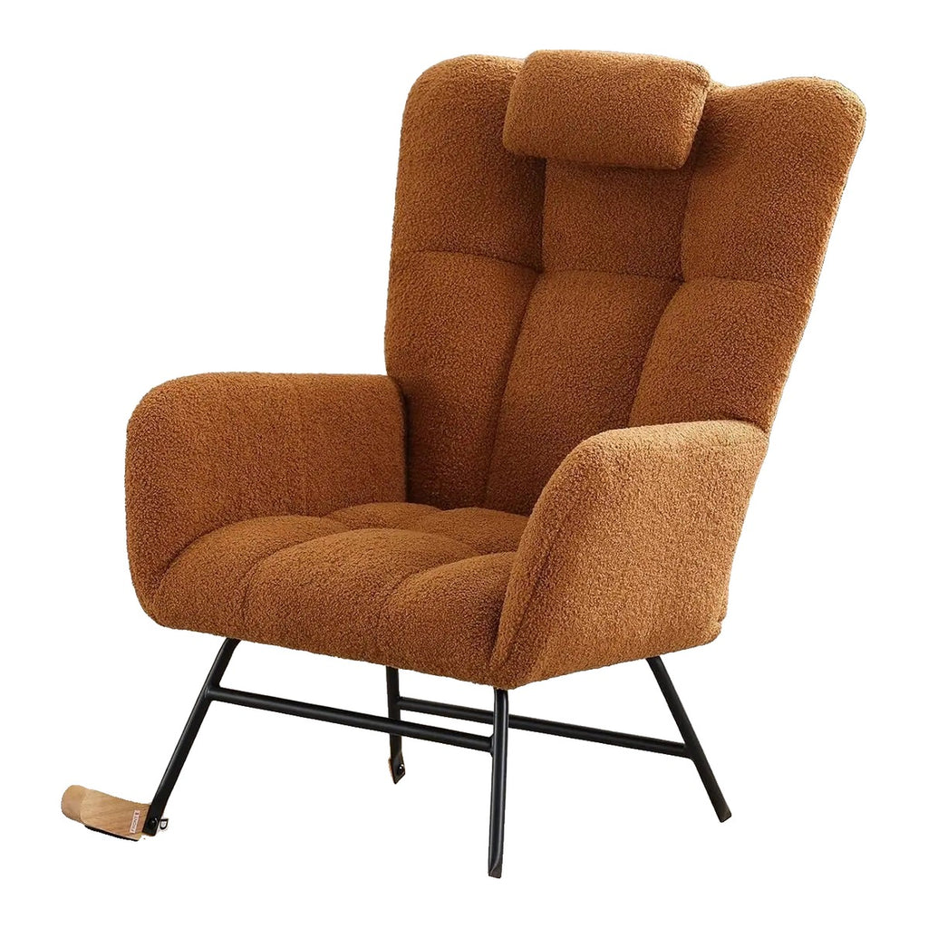 Fauteuil à bascule à dossier haut avec poches latérales, marron