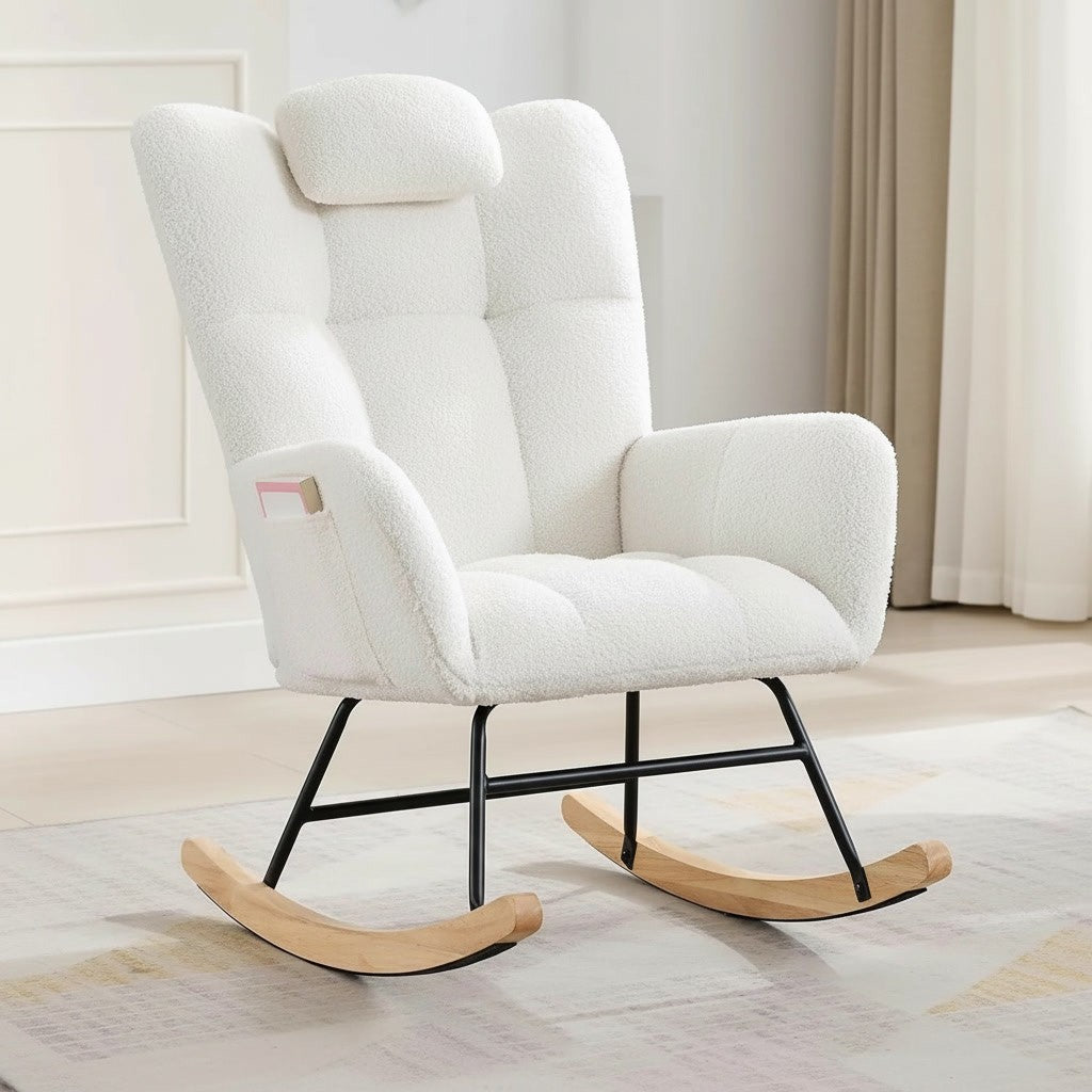 Fauteuil à Bascule Dossier Haut avec Poches beige dans une chambre