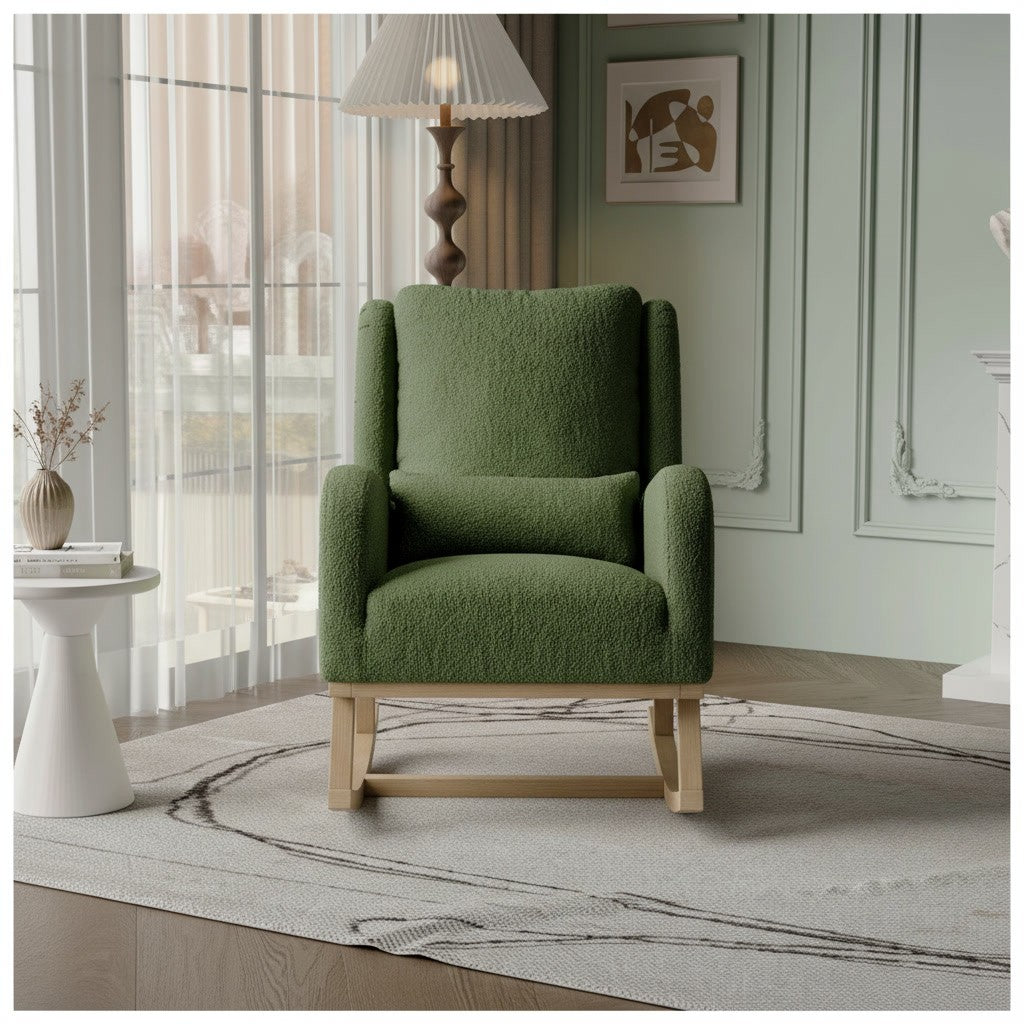 Fauteuil à Bascule Moderne en Tissu Teddy vert teddy dans une chambre