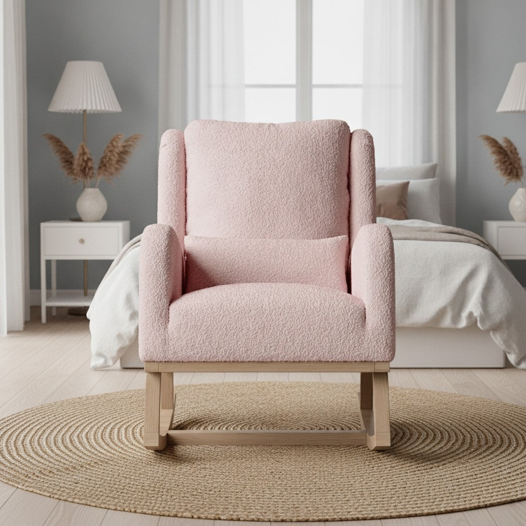 Fauteuil à Bascule Moderne en Tissu Teddy rose teddy dans une chambre