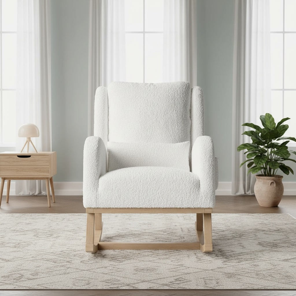 Fauteuil à Bascule Moderne en Tissu Teddy blanc teddy dans une chambre