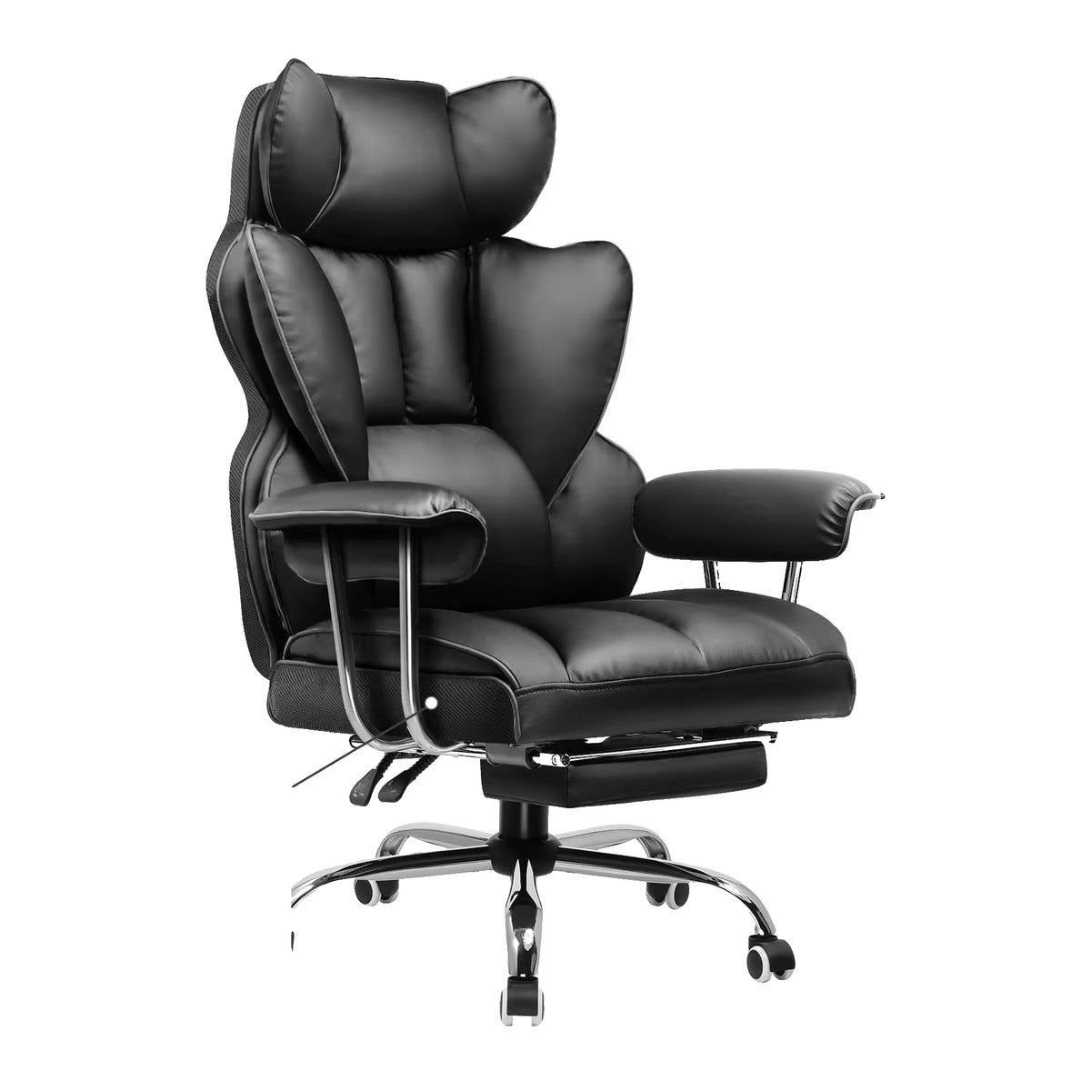 Fauteuil de bureau confortable avec repose-pieds et assise rembourrée, noir