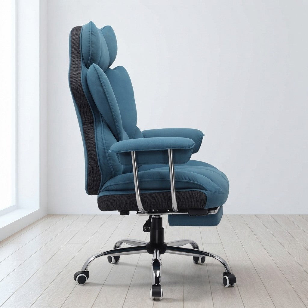 Fauteuil de Bureau Confortable avec Repose-Pieds bleu (tissu) dans un espace de travail moderne