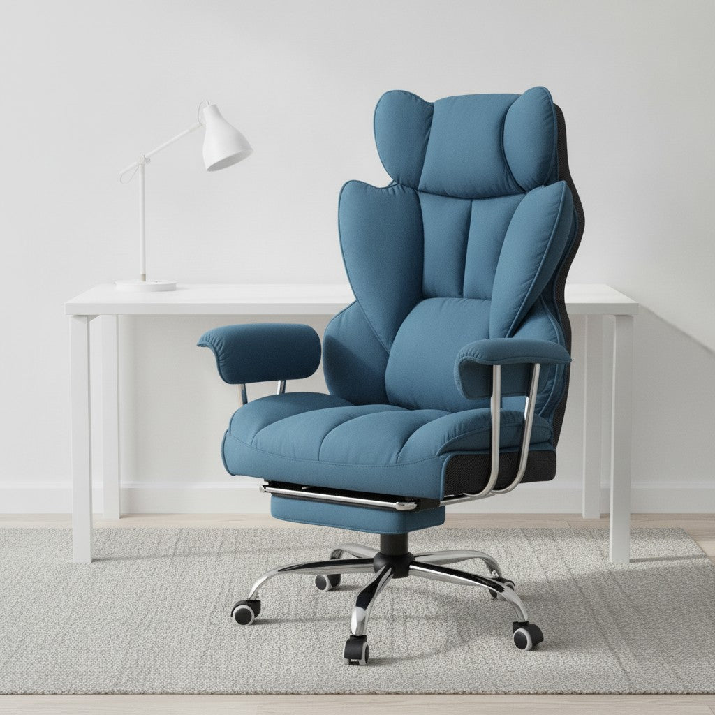 Fauteuil de Bureau Confortable avec Repose-Pieds bleu (tissu) dans un bureau scandinave épuré