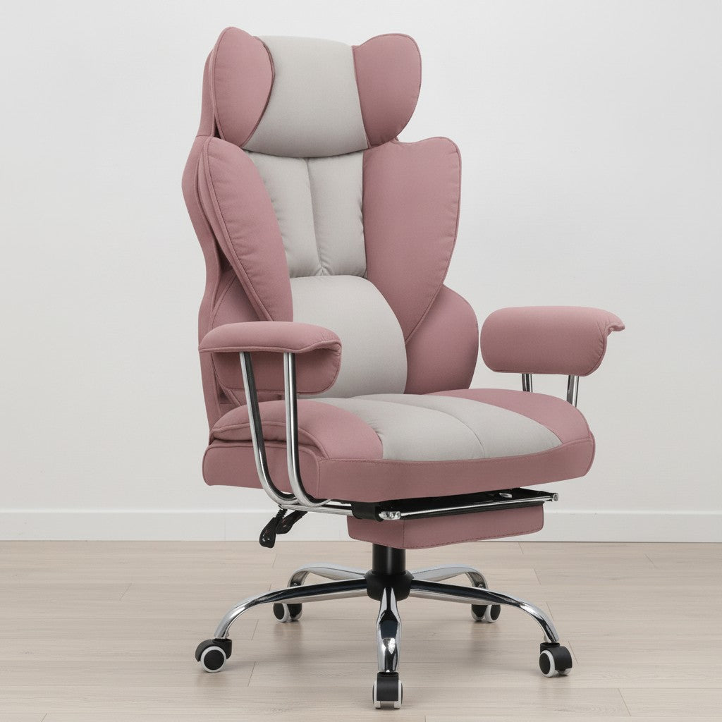 Fauteuil de Bureau Confortable avec Repose-Pieds rose (tissu) dans un espace de travail moderne